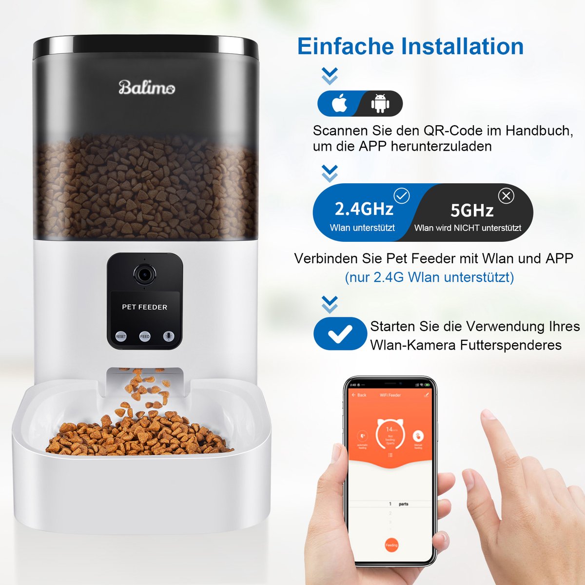 Balimo Automatische Voerbak Kat en Hond 4L - Voerautomaat met Full HD 1080P Camera thumbnail 3