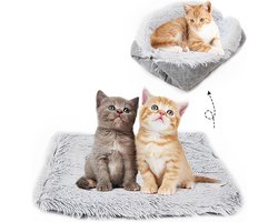 Kattenbed - Kattenbedmat - Binnenmat van pluche voor katten - 2-in-1 - Machinewasbaar zacht pluche oppervlak - Warm huisdierbed - Kitten, puppy, konijn - 60 cm x 50 cm - Grijs