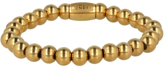 My Bendel Bracelet élastique doré avec grosses perles de 8 mm - Bracelet élastique doré avec grosses perles de 8 mm - Avec emballage cadeau luxueux