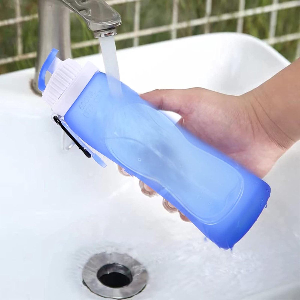 Soft Flask - 500 ml - Opvouwbare Waterfles - met karabijnhaak - Waterfles - Drinkfles - BPA-vrij - Siliconen - Lekvrij - Voor hydratatie pack fietsen marathon lopen wandelen klimmen - Blauw — cadeau in Sport & Outdoor - foto 5