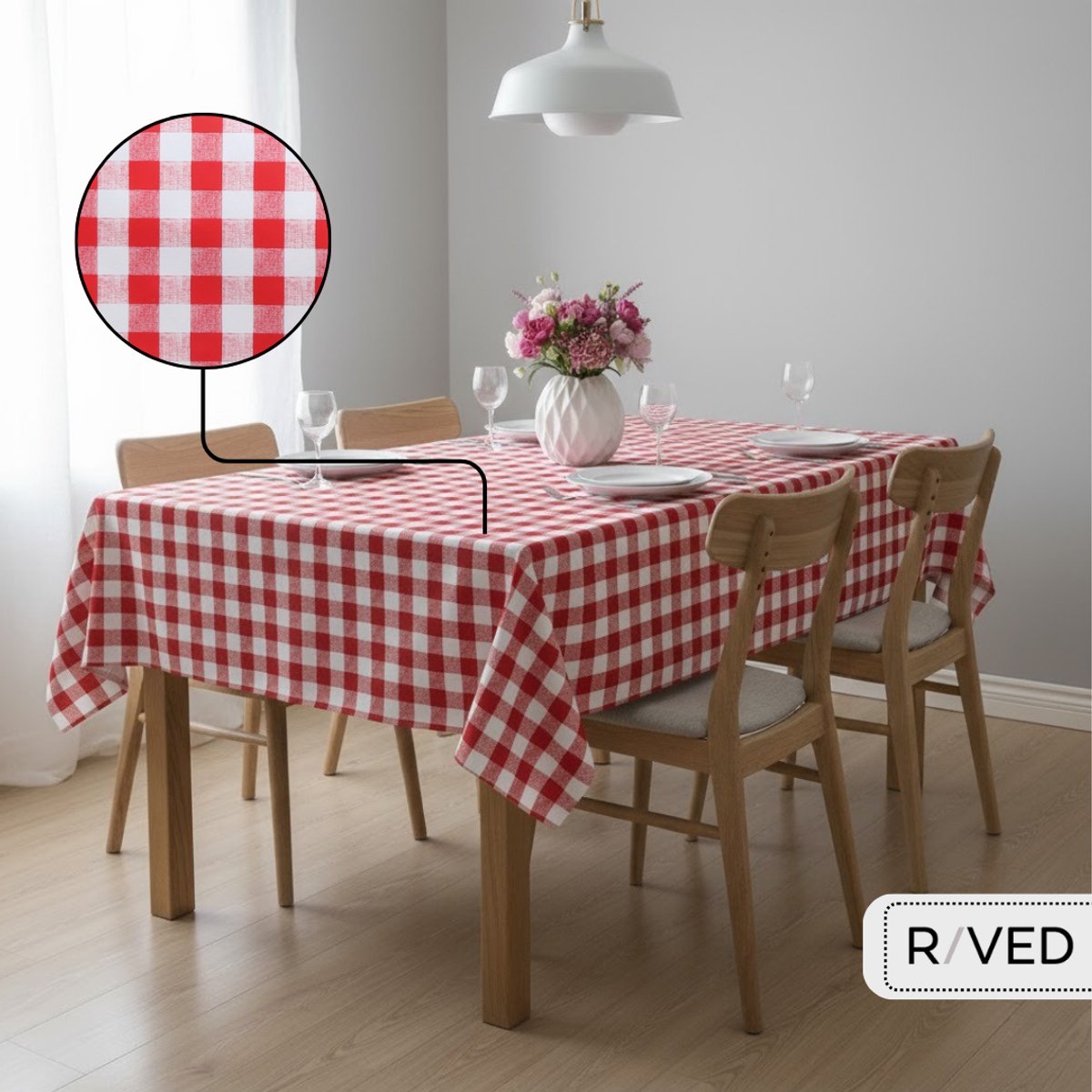 Raved Tafelzeil – 140 cm x 250 cm – Boerenbont Ruit Rood – PVC – Afwasbaar