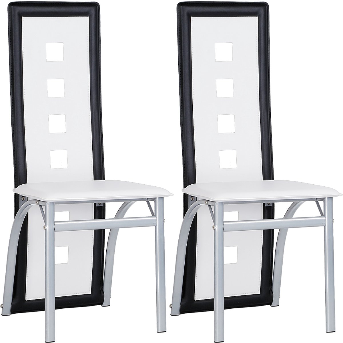 PIPIPOXER-Eetkamerstoelen-Set Van 2 -Keukenstoel Woonkamerstoelen Kunstleer Hoge rugleuning,Wit en zwart