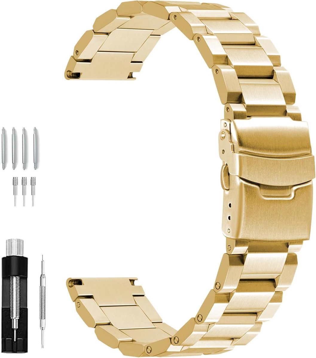 Nordivar - Roestvrijstalen armband voor dames en heren horlogeband - 18mm 20mm 22mm 24mm - Goud en roségoud - Reservearmband met gesp