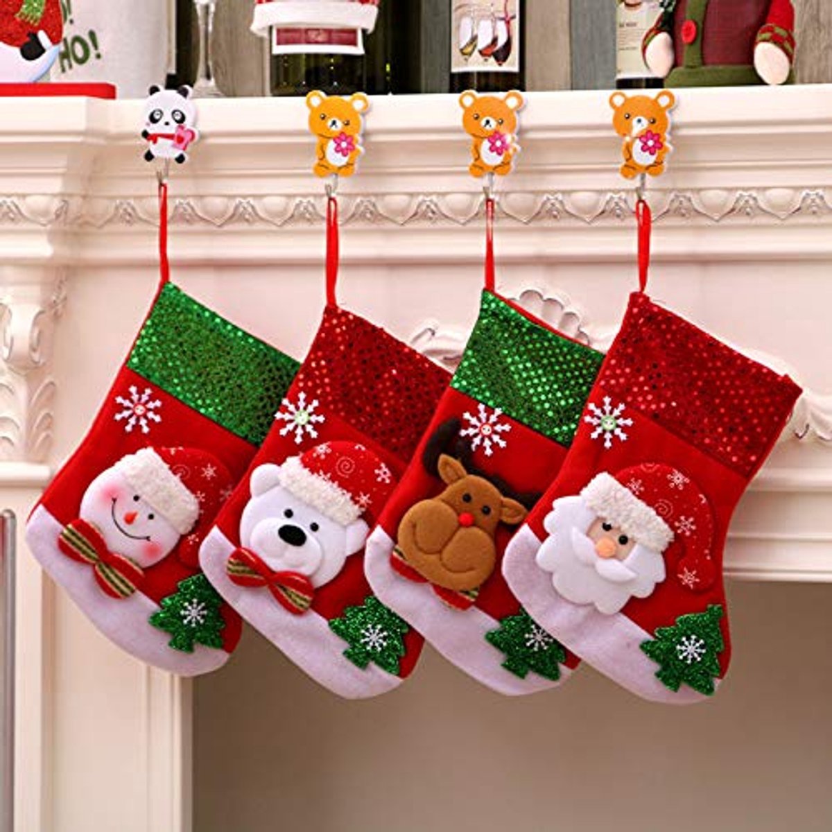 Mmgoqqt 4-Stuks Kerstsokken - 3D Diorama Pluis - Met Fake Fur Manchet - Kerstman - Sneeuwpop - Rendier - Kerstdecoratie