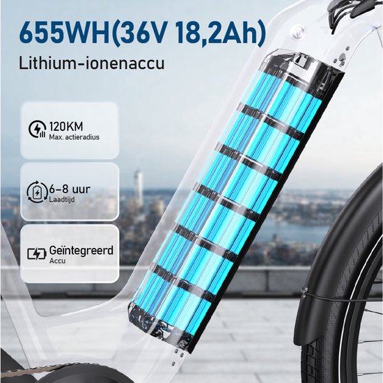 ONESPORT OT05 Elektrische Stadsfiets - Uitneembare 655Wh Accu - Tot 110 km Bereik - 27,5" - Shimano 7-Speed - Hydraulische Remmen - Grijs van ONESPORT — afbeelding 2