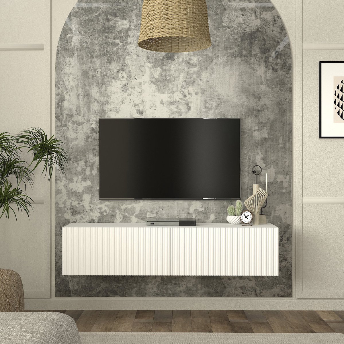 Tv-meubel Verpsboga zwevend 135x32x30 cm wit [en.casa]