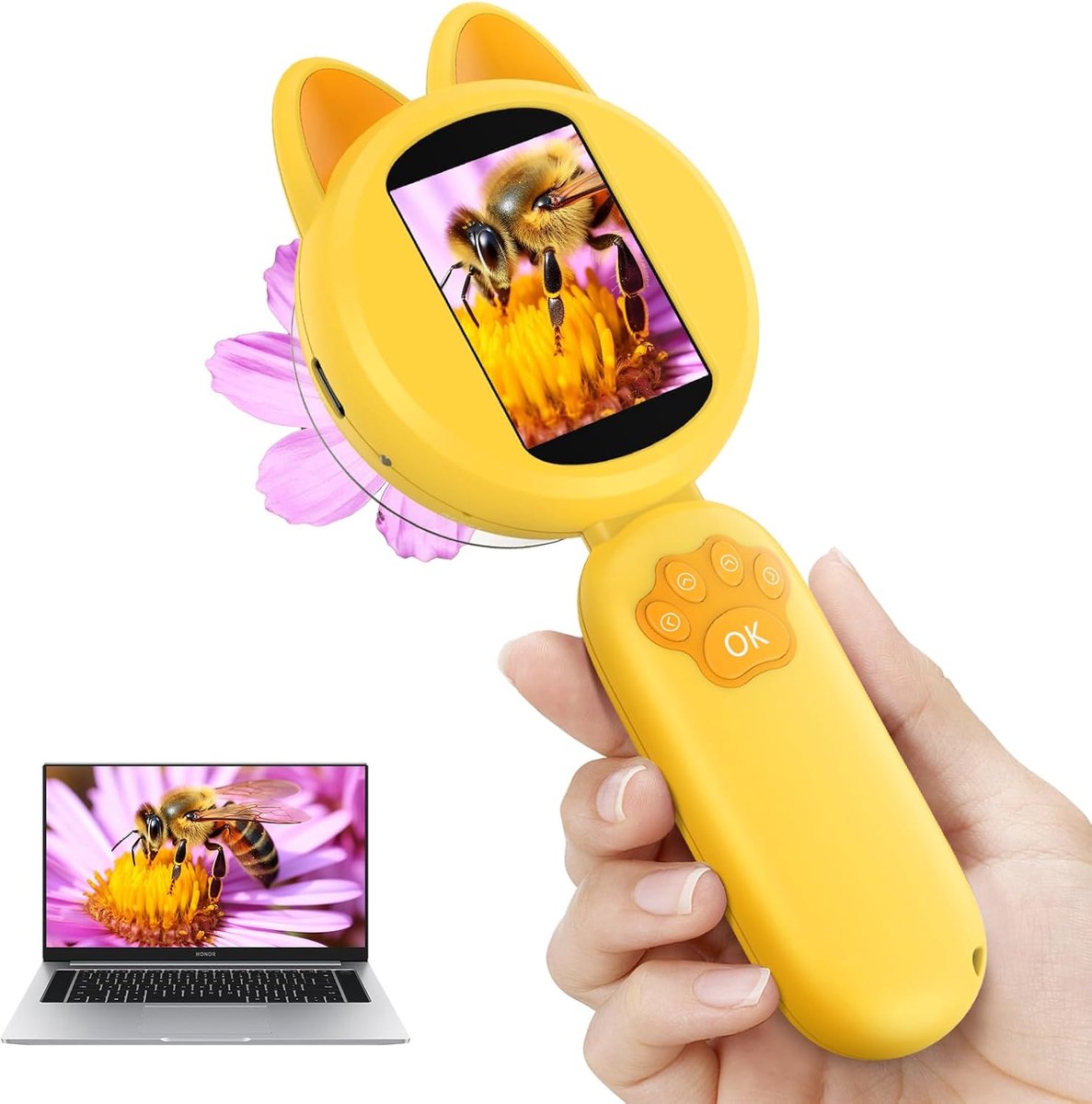 Kindervergrootglass, 100 x 2 inch LCD's hand micro voldoen, kindervergrootglass met 8 LED - geel