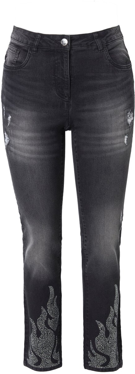 Angel of Style - Dames - Jeans Paula rechte straight fit zoom met vlammen - Zwart - Maat 60