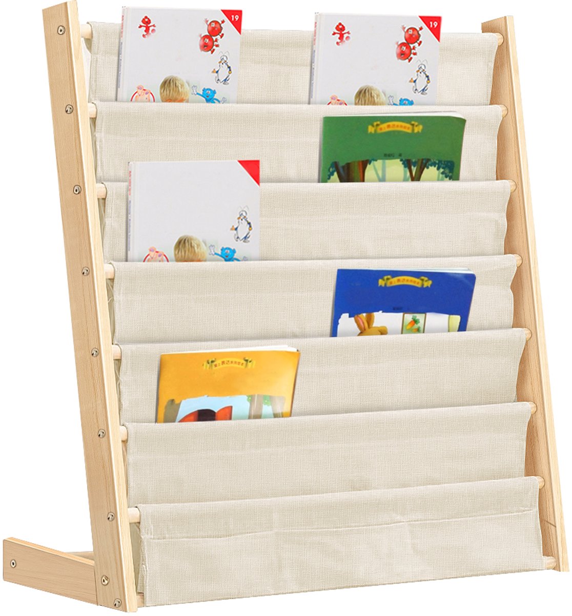 PIPIPOXER-Kinderboekenkast met stoffen planken, 7 niveaus, beige