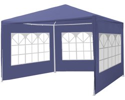 Partytent 3x3m budget blauw met drie zijwanden