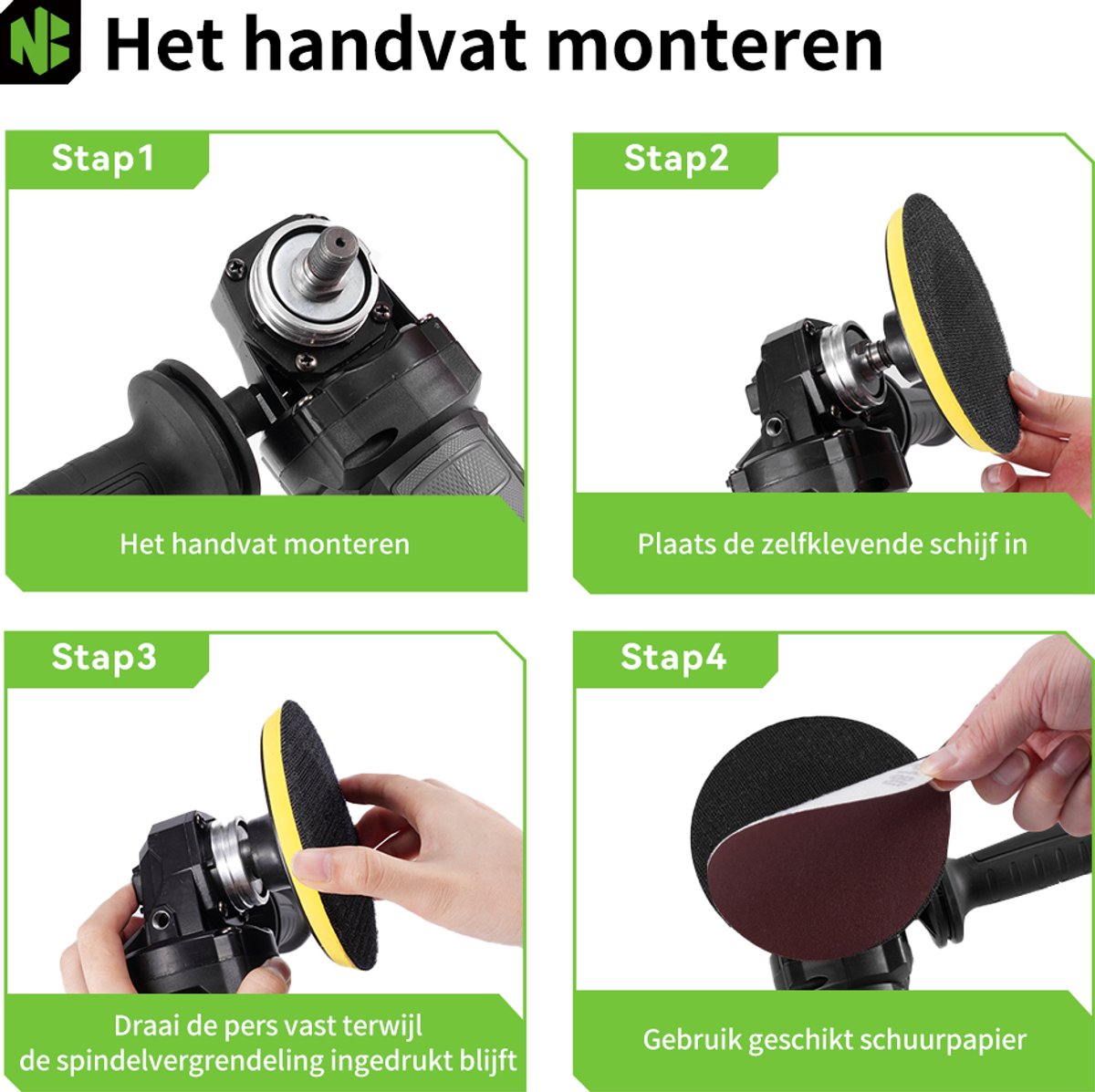 NewBeny Accu Haakse Slijper 125 mm - Borstelloze Slijpmachine - met 2 x 3000 mAh accu - 600W Polijstmachine - 3 versnellingen - voor scheiden, slijpen, polijsten – foto 4