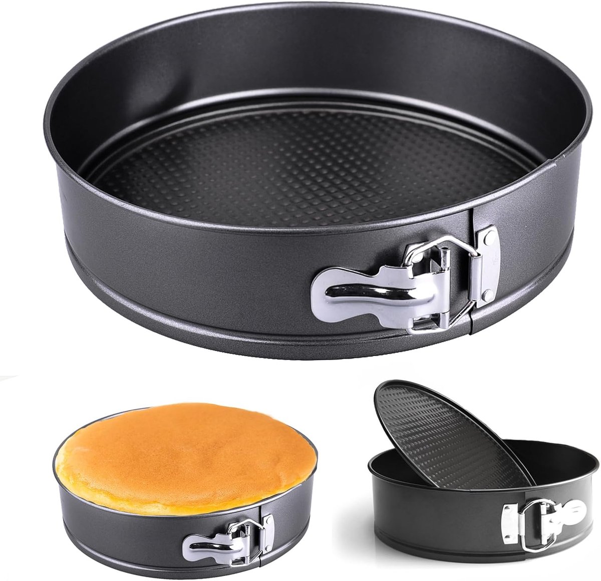 Daity Springvorm - 22cm – Staal - Antikleeflaag - PFAS vrij - Zwart - Antiaanbak laag - Losse bodem – RVS – Taartvorm – Bakvorm - Bakblik - Geschikt voor Halloween, Kerstmis, feestdagen en doe-het-zelfproductie