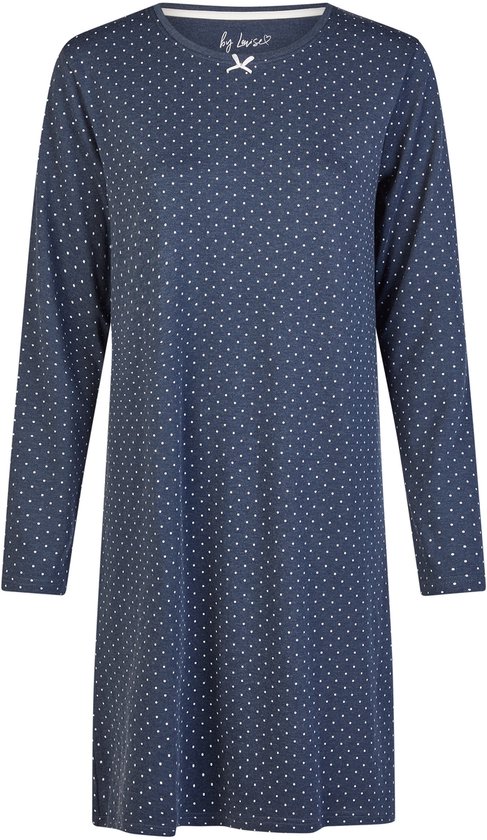 By Louise Dames Nachthemd Interlock Lange Mouw Donkerblauw Gestipt - Maat XL