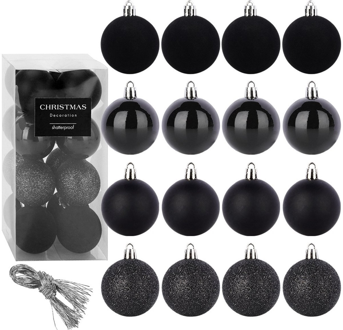 Kerstballen Set Onbreekbaar Zwart 5 cm 16 stuks - Kerstdecoratie