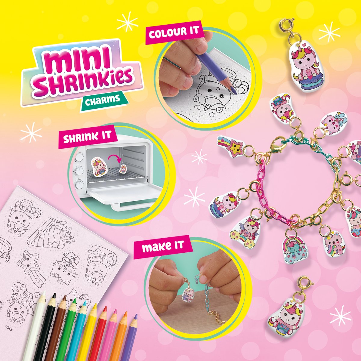 SES Creative Mini Shrinkies Charms - Unicorn Sweeties - Voor Meisjes vanaf 5 Jaar - Krimpfolie - Armbandjes Maken - Schoencadeautjes Sinterklaas — cadeau in Hobby - foto 4