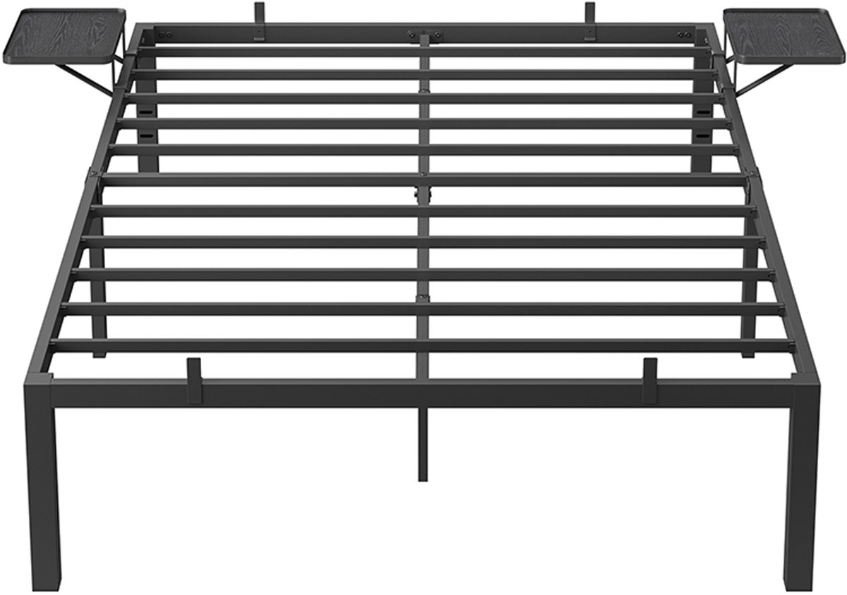 Songmics Bed – 140×200 cm – Met metalen opbergplanken – Zilvergrijs zwart