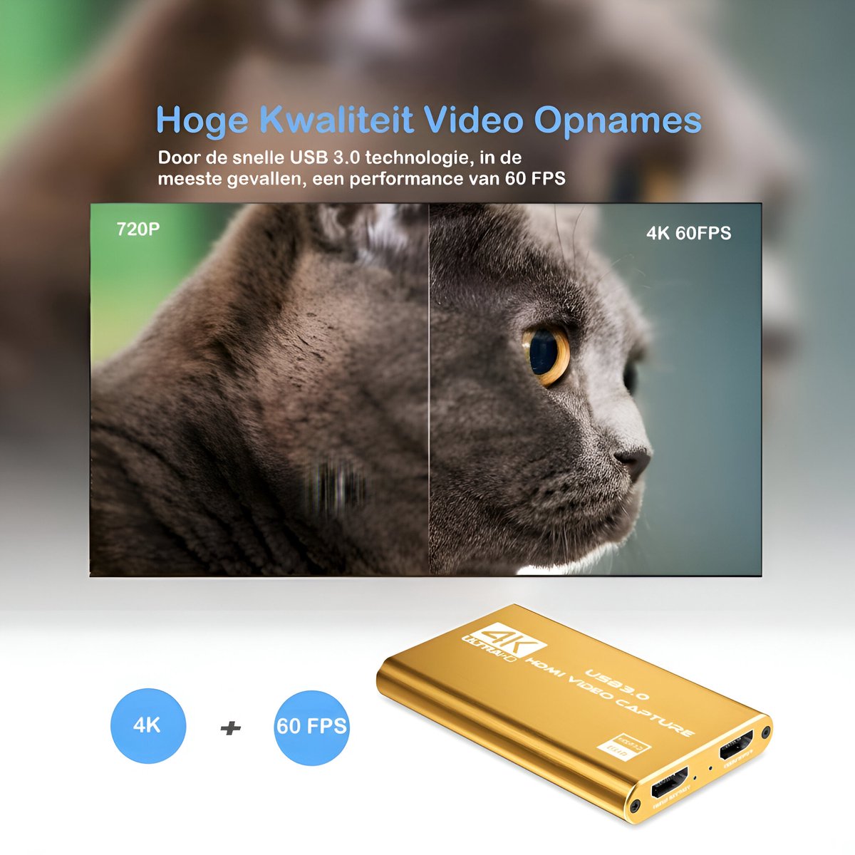 Daroyx® VCC4K Pro Video Capture Card - USB-A 3.0 - HDMI 4K@60Hz - Geschikt als Game Capture - Goudkleurig thumbnail 4