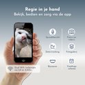 Smartphone met foto van witte kat en icoontjes: spraak, foto/video, data, toevoegen, fotogalerij, schema.