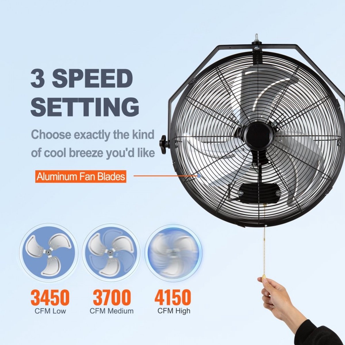 Wandventilator - Muurventilator - Ø 57 cm - Oscillerend - Waterdicht - Industrieel - 3 Snelheden - Luchtstroom 4150 CFM (ca. 7050 m³/uur) - Zwart
