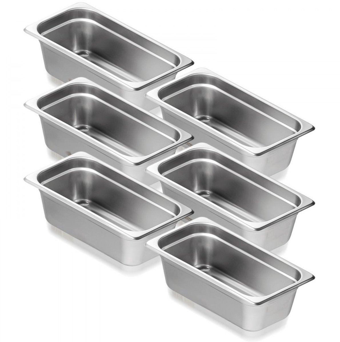 Gastronormbakken - Set van 6 GN 1/3 Hotelpannen - RVS - Afmeting 32,6 x 17,7 x 9,9 cm - Inhoud 3,84 l - Voor Buffet en Warmhoudtafel