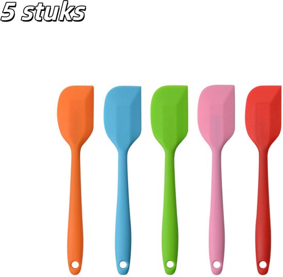 Lot de 5 Spatules en Siliconen , monobloc et sans couture, résistantes à la chaleur et antiadhésives, idéales pour la pâtisserie et le mélange en cuisine, Klein taille, disponibles en rouge, rose, bleu, vert et orange.