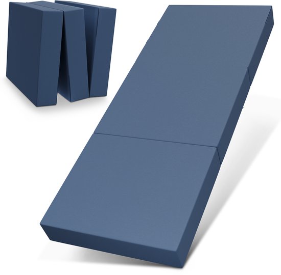 ELONEO Opvouwbaar Matras - 3-Delig Vouwmatras, Extra Dik 15 cm Schuim, Wasbaar en Draagbaar Logeermatras voor Volwassenen, Eenpersoonsbed (Blauw, 75 x 195 x 15 cm)