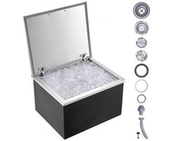Inbouw ijskoeler - Drop-in ijsbox - Capaciteit 82,6 L - RVS roestvrij staal - Scharnierend deksel - Afvoer met pijp en plug - Afmetingen 71 x 40,6 x 43,7 cm - Horeca geschikt