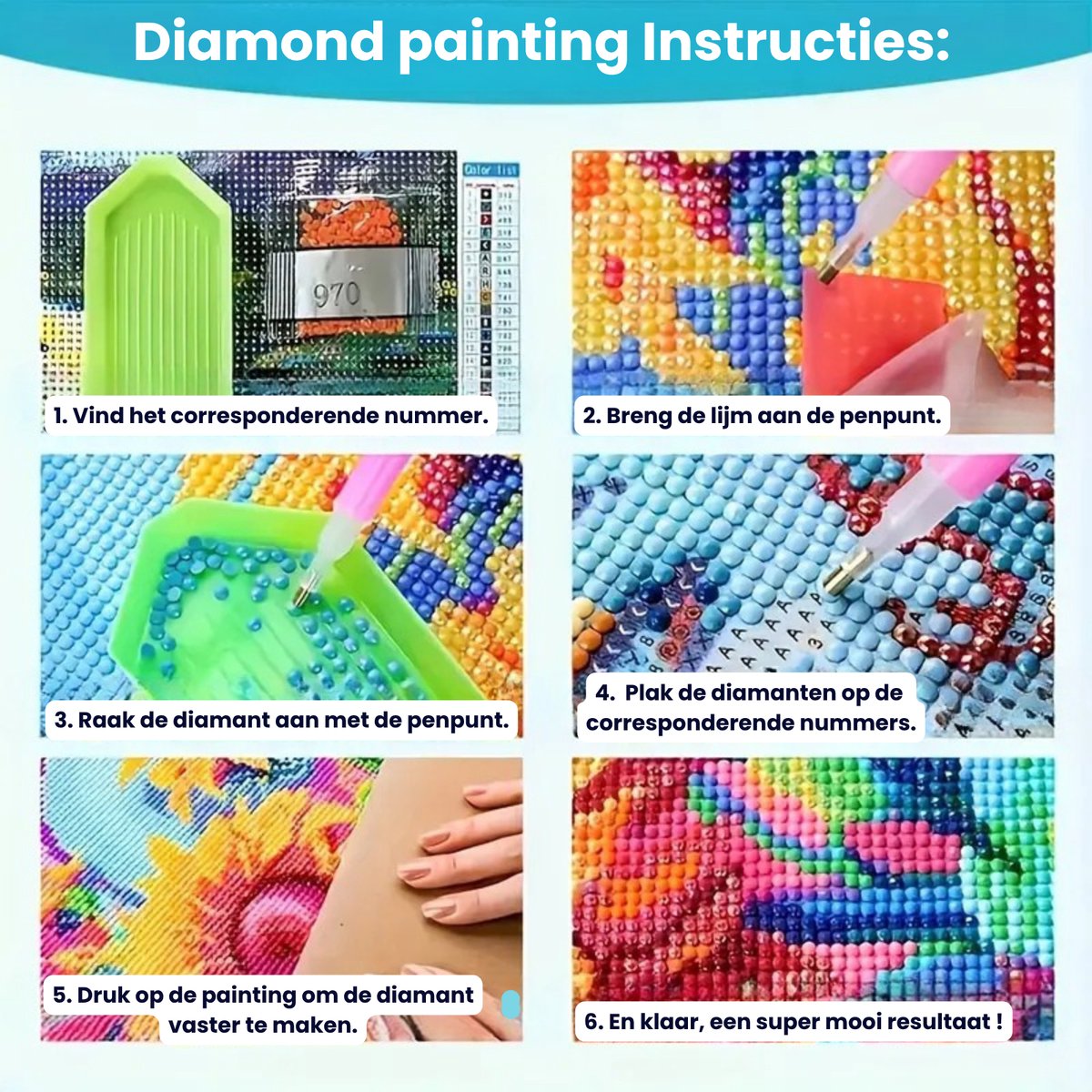 5D Diamond Painting Highland Koe met Bloemen - Complete Doe-Het-Zelf Set voor Volwassenen & Kinderen - Inclusief Gereedschap, Kleurrijke Strass Steentjes & Canvas - Creatieve Hobby voor Ontspanning, Decoratie & Cadeau Idee — afbeelding 5