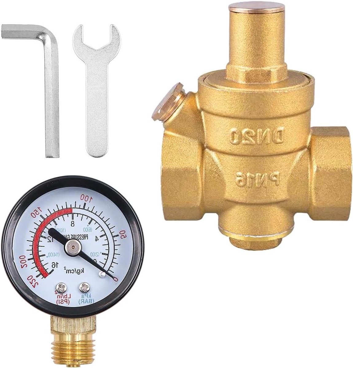 EGoods - Waterdrukregelaar messing 3/4 inch met manometer en ontlastklep - Verstelbare waterdruk