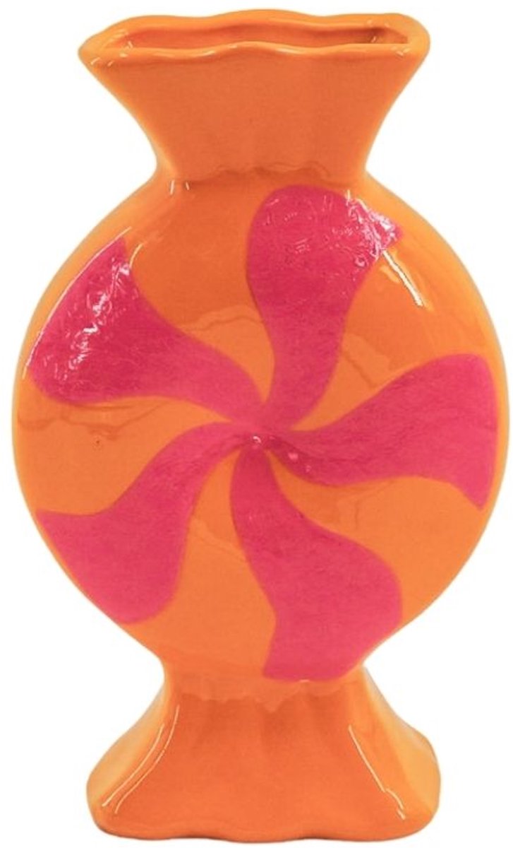 Housevitamin Bloemenvaas- Toffee snoepje- Keramiek- Roze/ Oranje- 12x6,5x20cm Oranje/Roze