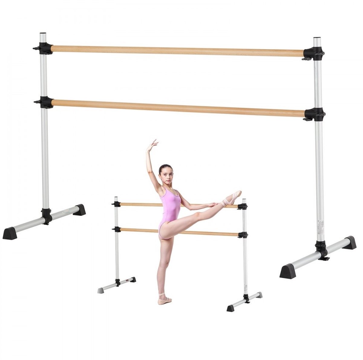 Balletbarre - Vrijstaande Dubbele - Hoogte Verstelbaar 170-1165 mm - Houten Barre - Voor Ballettraining en Stretch - Balansoefeningen