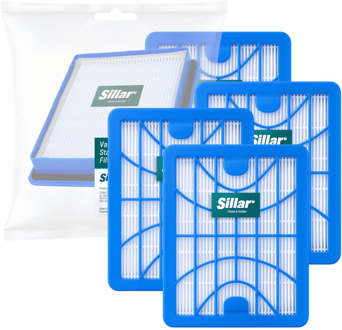 Sillar, set 4 filters voor stofzuiger, HEPA stofzuigerfilter, H13, vervanging ZVCA040S ZVCA050H ZVCA050A, geschikt voor Zelmer Cobra Jupiter Orion Syrius