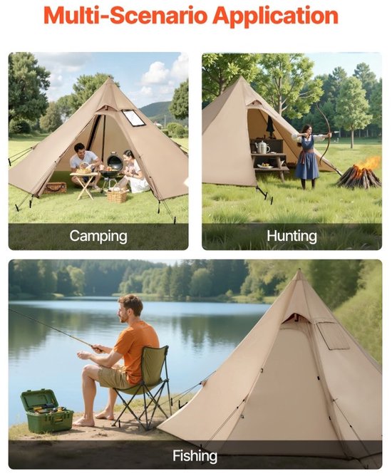 Tipi (Teepee) Tent 2 Persoons - 4-Seizoenen Kampeertent - Met Kachelaansluiting - Lichtgewicht Draagbaar - Canvasdoek — afbeelding 2