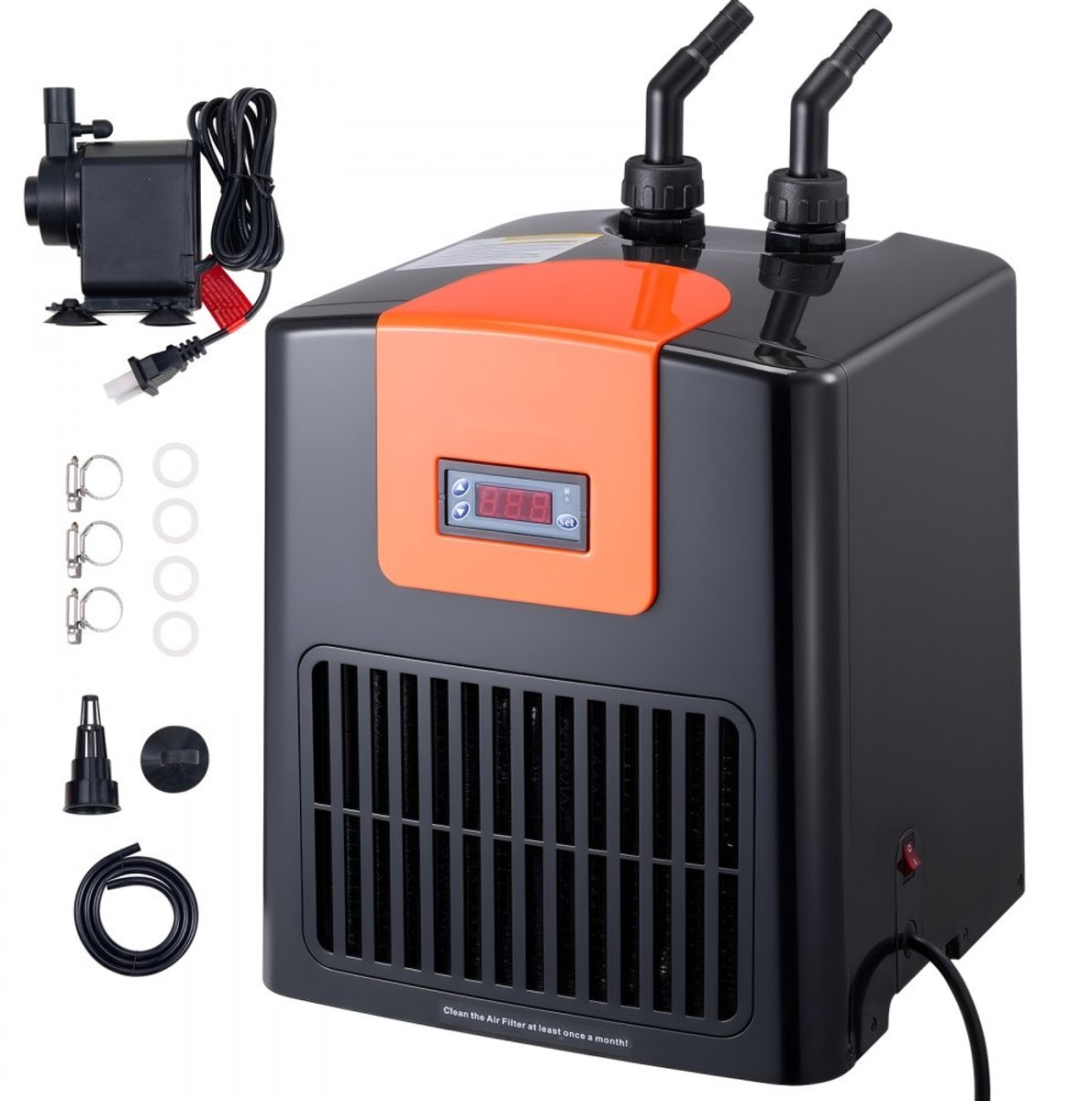 Aquariumkoeler en -verwarmer - 200 l - Compressor - Titanium verdamper - Hoge doorstroompomp - Snelle koeling - Compleet met accessoires - Geschikt voor axolotl & koraalrif