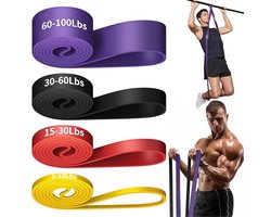 weerstandsbanden – resistance band – fitness elastiek- weerstandband -weerstandsbanden set Unisex – 4 weerstandsbanden op verschillende niveaus geschikt voor yoga pilates fitness en krachttraining