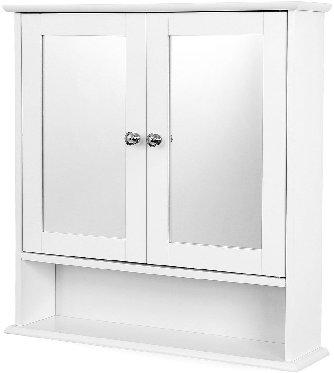 Badkamerkast, wandkast, opbergkast, wandgemonteerde opbergunit met 1 open vak, 2 spiegelde