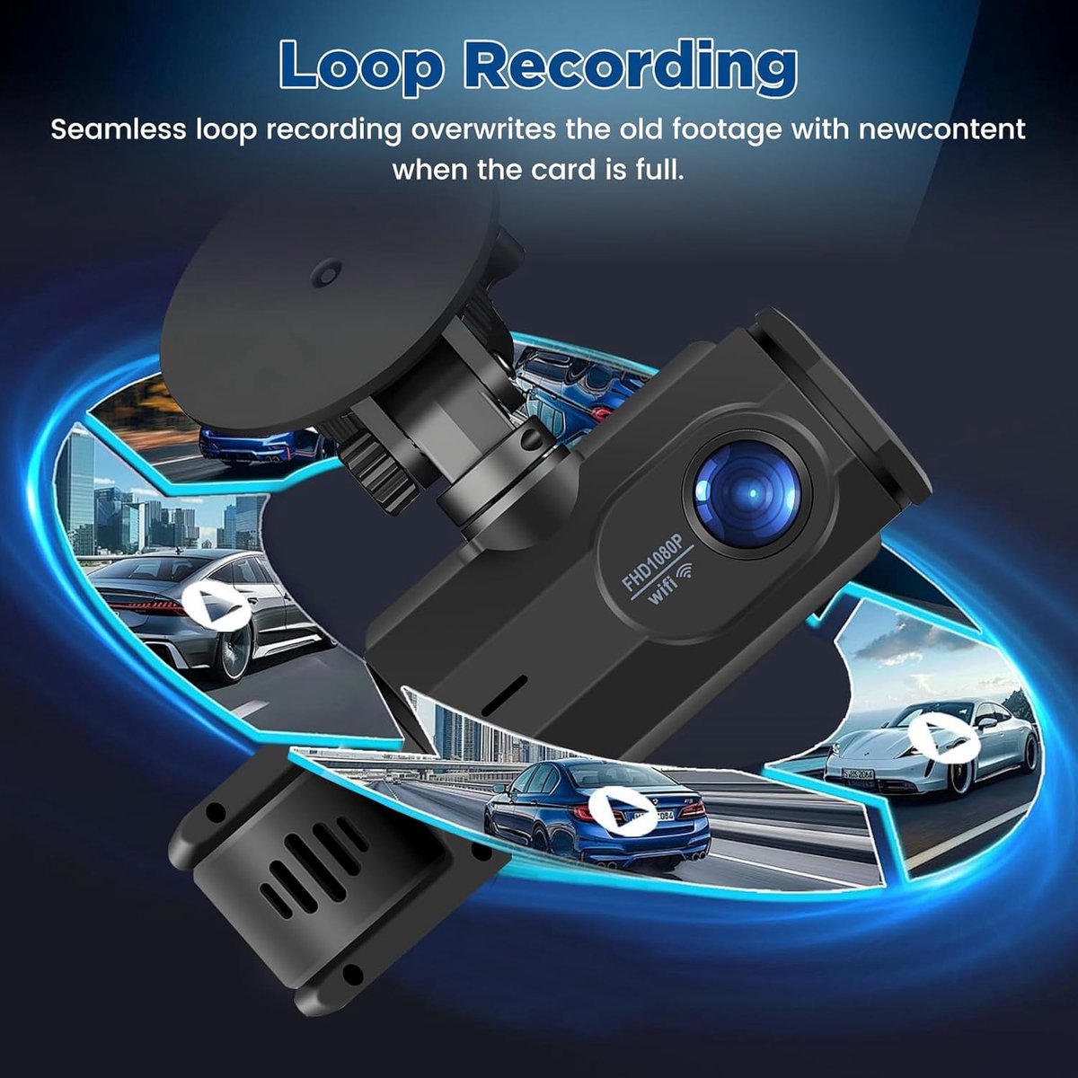 WiFi Dashcam voor Auto – 3-kanaals Draadloze Dashcam met App, Voor Binnenin Achter Camera, Full HD 1080P, 2” IPS-scherm, Nachtzicht, Bewegingsdetectie, Loopopname, 64GB-kaart Inbegrepen – foto 4