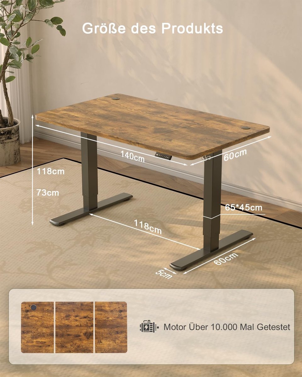 Electric Desk Jummico ProLift – Elektrisch In Hoogte Verstelbaar Bureau 140x60 cm met USB-oplaadpoort – Sta-bureau en Verstelbare Computertafel voor Kantoor, Thuiswerken, Gamen en Leren – Modern Bruin