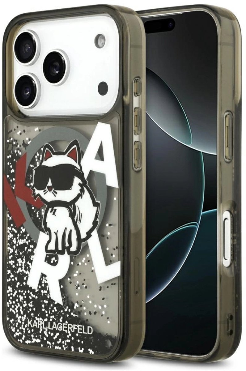 Karl Lagerfeld Case Liquid Glitter Choupette Logo Magsafe Voor Iphone 17 Pro