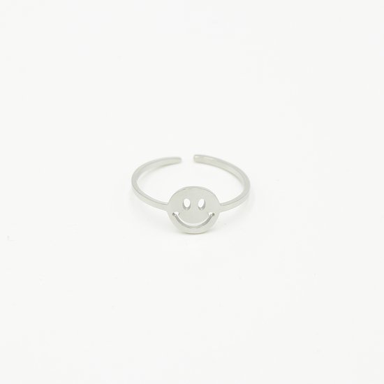 Ring Smiley - Acier inoxydable - Couleur argentée - Taille unique - Ajustable - Ne se décolore pas