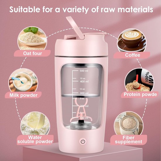 Automatische roerbeker, 650 ml automatische koffie-/milkshakemaker, USB oplaadbaar, met geïntegreerde poedercontainer, geschikt voor sport en fitness (roze) van Merkloos — afbeelding 3