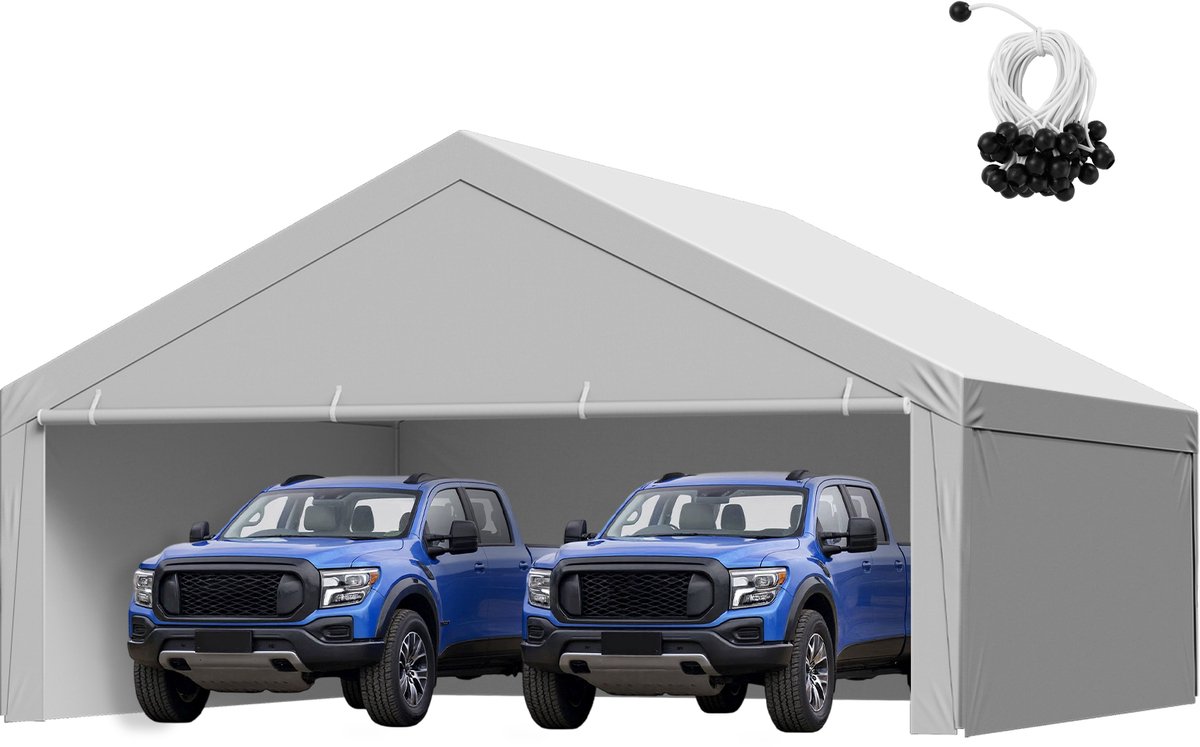 VEVOR Carport Vervangend Dak, 6x6 M, Draagbare Garagetent met Zijwanden, Uv-Bestendig, Zware Autohoes, Grijs, Frame Niet Inbegrepen