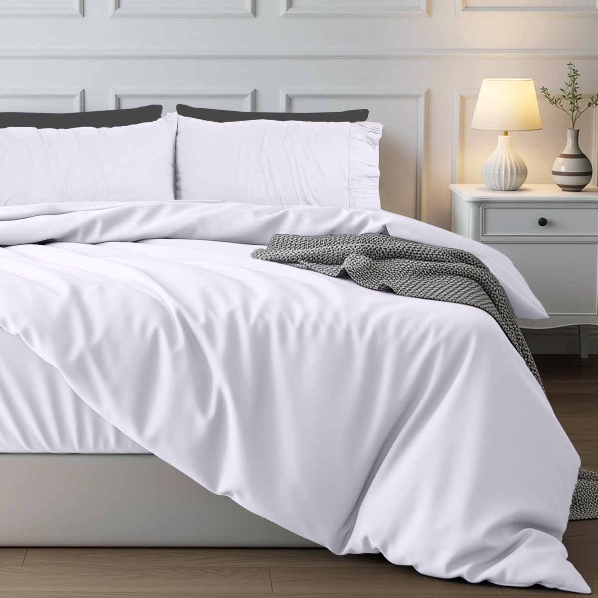 Unyqoos Luxe Microvezel Beddengoedset 200x200 cm met Kussenslopen in Wit