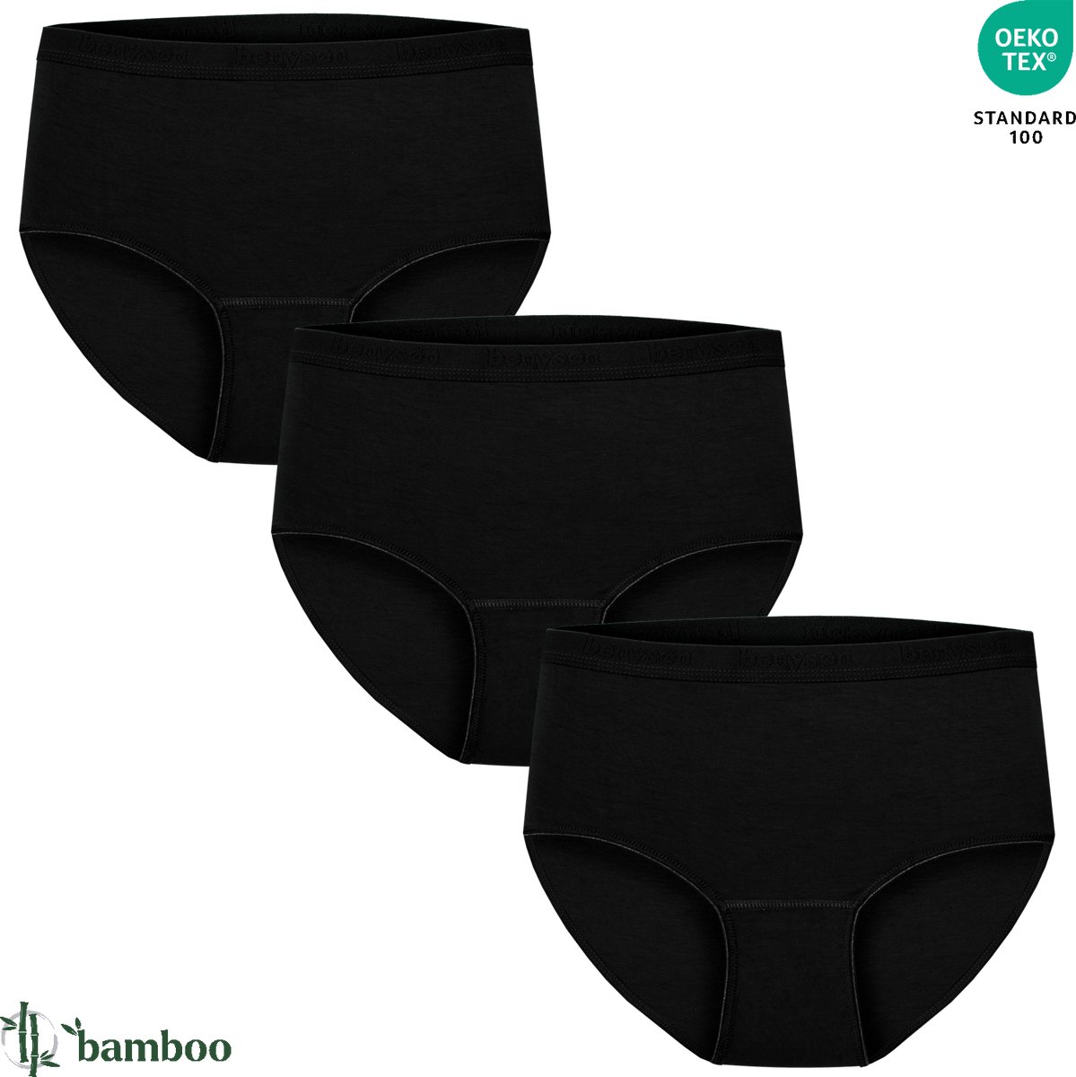 3-pack Dames Bamboe Slips Middelhoge Taille - Elastieken Band - Superzacht - Jeukvrij 7201-Zwart maat M