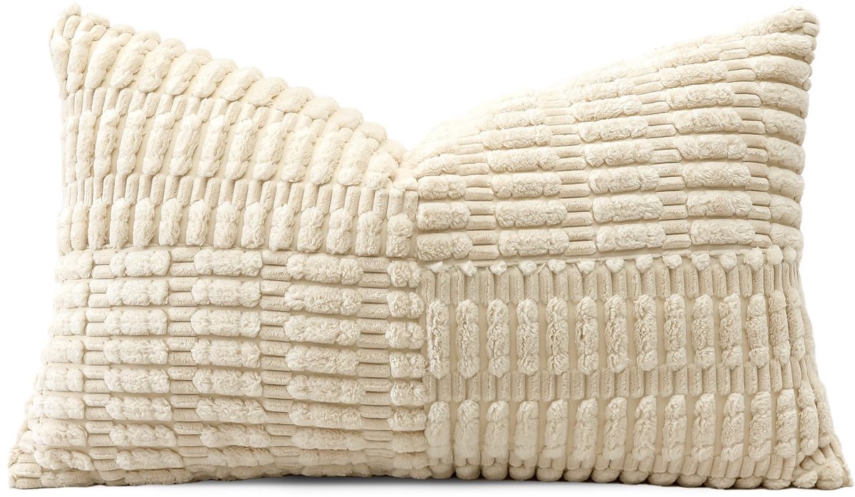 Unyqoos Decoratieve kussensloop van corduroy met gestreept patroon voor woonkamer beige