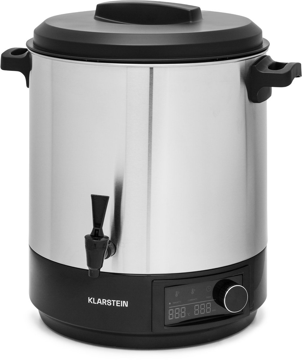 Klarstein inmaakpan met kraan, 25 liter glühweinpan, roestvrijstalen glühweinpan met kraan, grote warmwaterdispenser, 2000W inmaakpan voor dranken en voedsel, elektrische inmaakpan 30-100°C