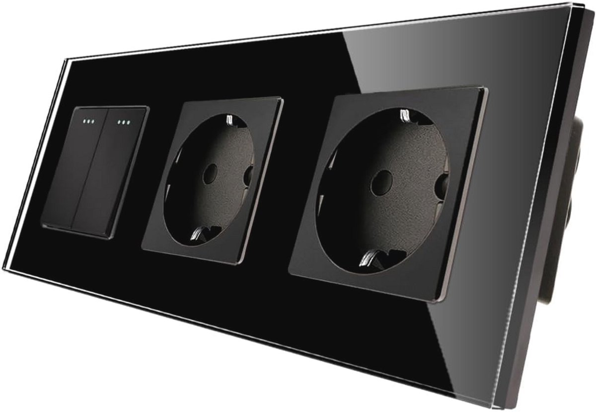 Moderne Dobbele Stopcontact met Lichtschakelaar en Glazen Plaat - 10A