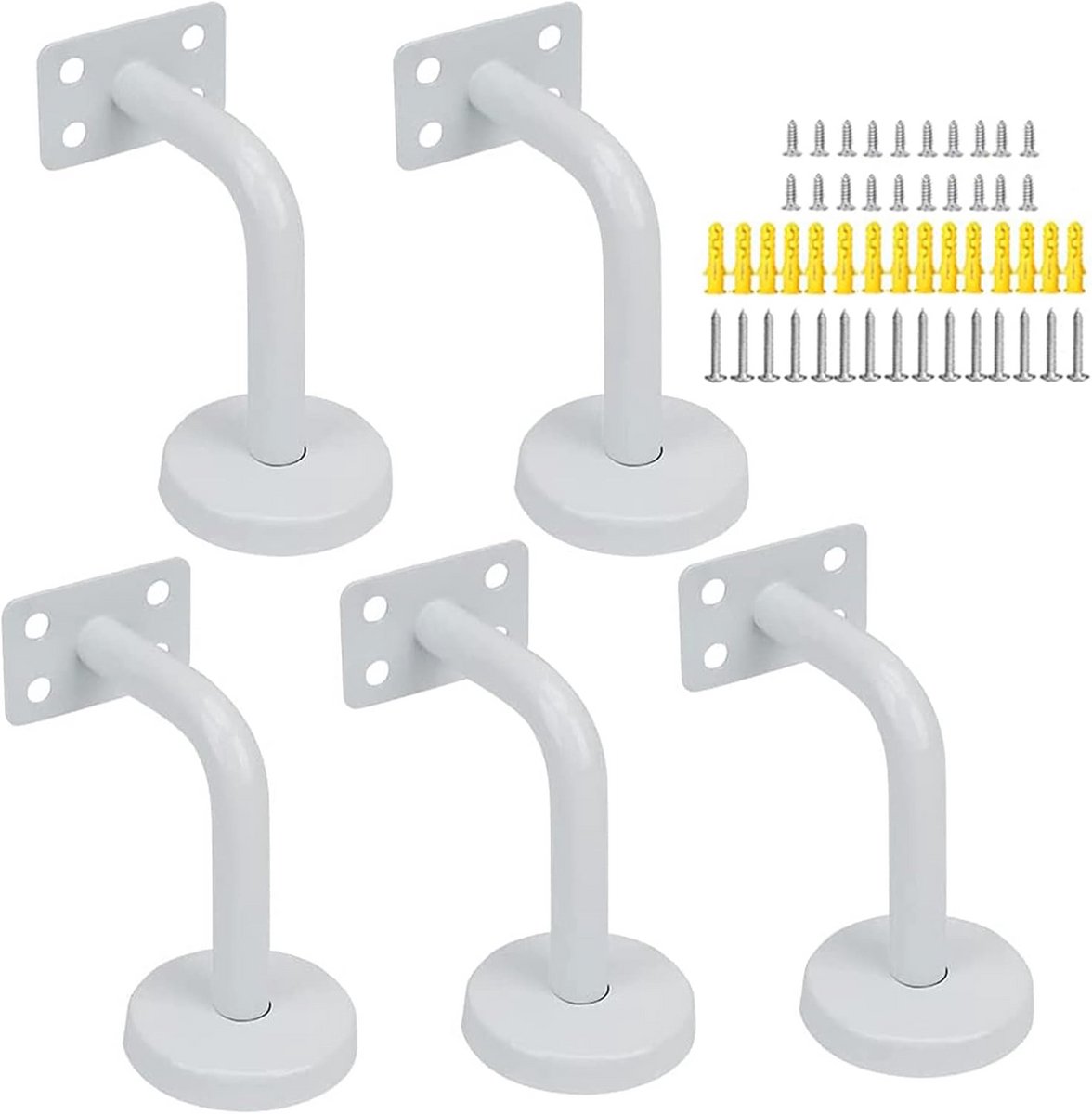 Trapleuninghouders Wit Roestvrij Staal - 5 Stuks - Perfect voor Binnen en Buiten - 60 x 80 mm