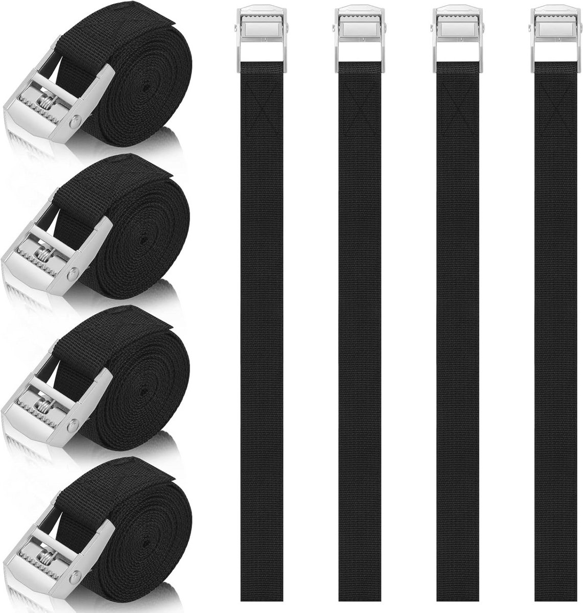 8 stuks verstelbare spanbanden met ratel - 50 cm sjorbanden voor auto, fiets, motor en camping