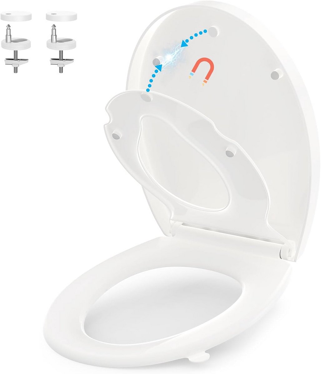 Toiletbril met Kinderzitje - O-Vormige Witte Toiletdeksel met Softclose en Snelontgrendelfunctie